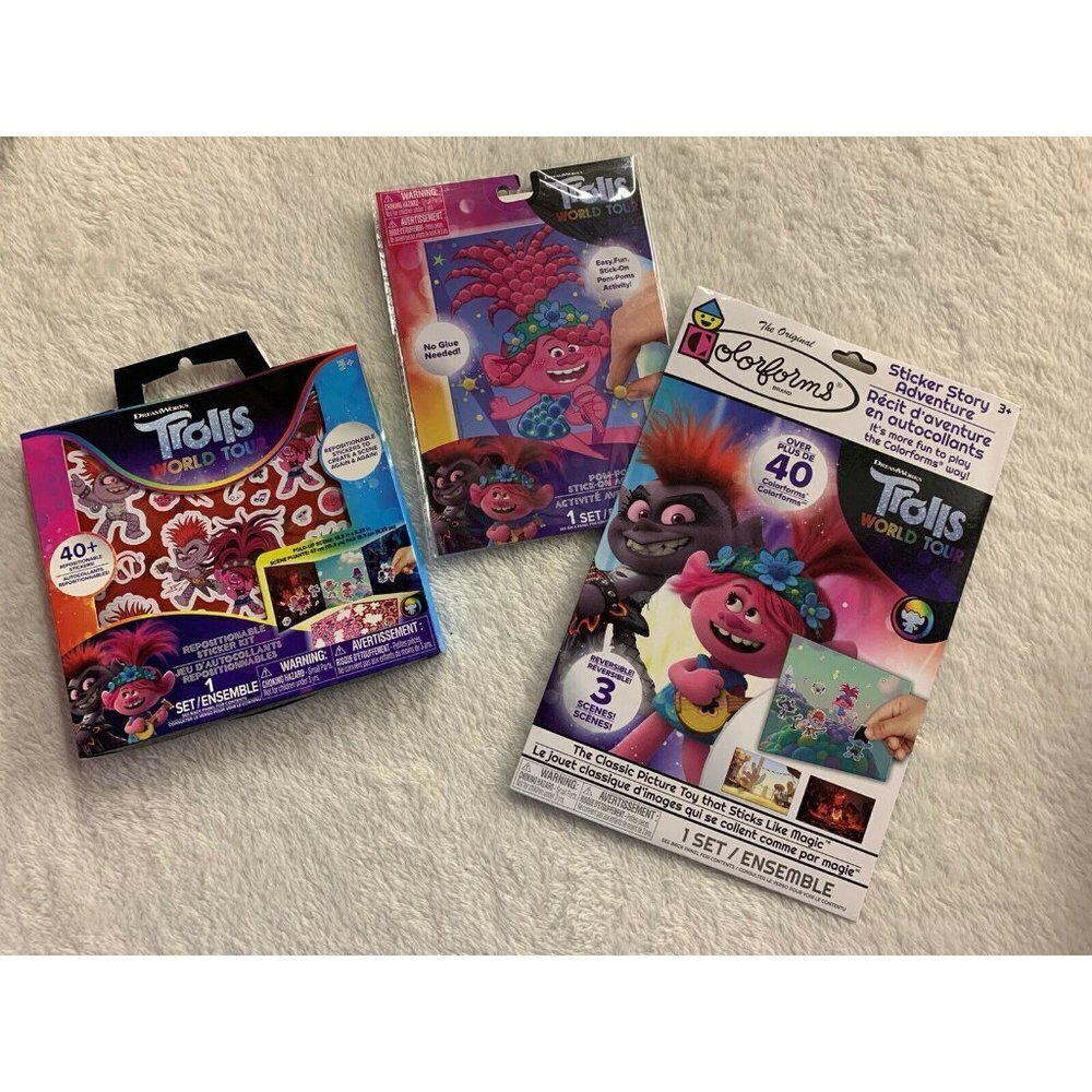 Trolls World Tour NEW Lot Of Stickers Craft Kit Colorforms Activity Sets Pom Pom
